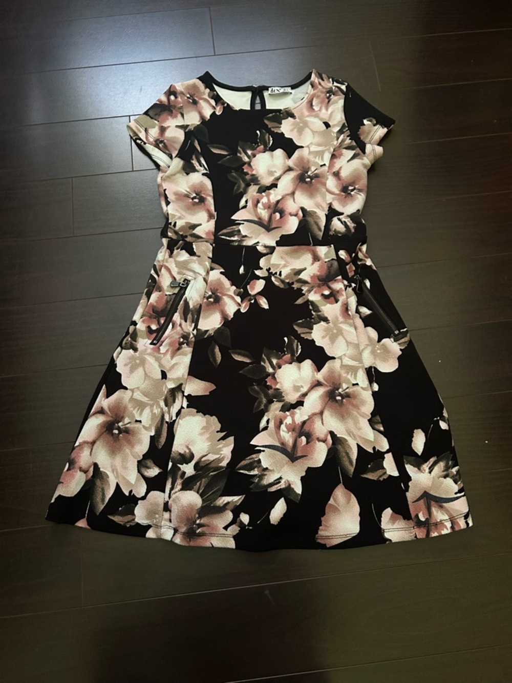 Dex Black Midi Dress with Blush Floral Print